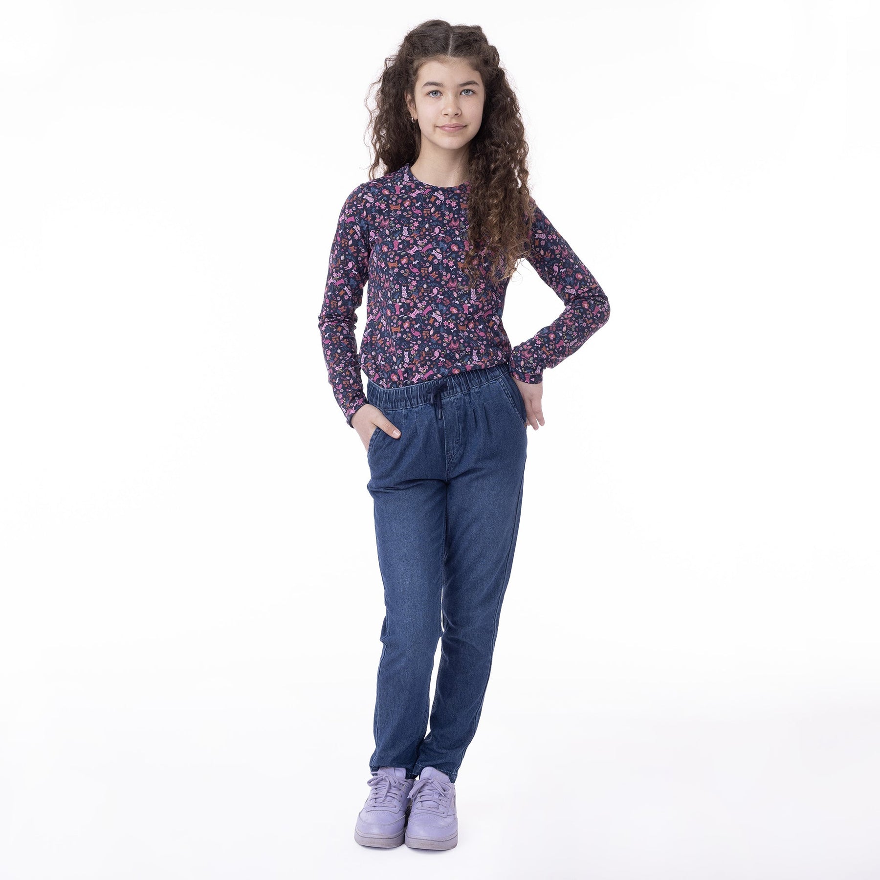 Pantalon pour enfant fille par Nanö | F2302-09 Denim Medium | Boutique Flos, vêtements mode pour bébés et enfants